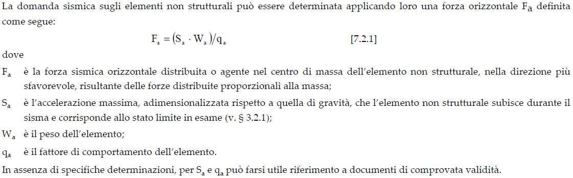 §7.2.3 DM2018 - Definizione della domanda per l'elemento non strutturale