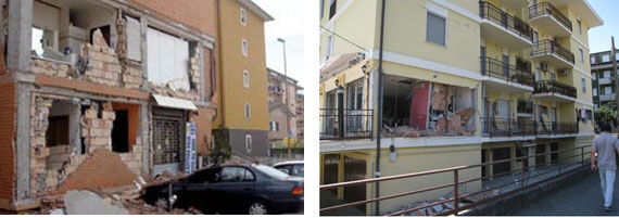 Ribaltamento di elementi non strutturali (tamponamenti) a seguito del terremoto de L'Aquila del 2009